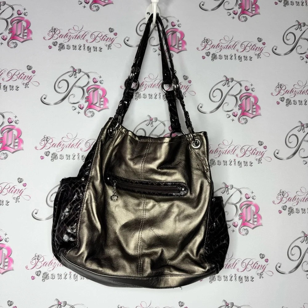 Kathy Van Zeeland bag purse vintage 2000s snake Elegant Black Gold Women's Bag